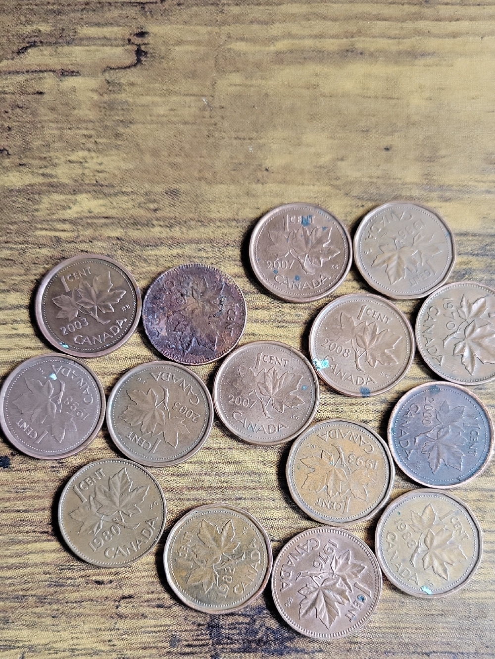 Lot Of 15 Canadian One Cent Coins - Copper Tones